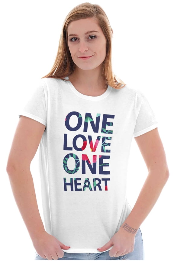 One Love Heart Floral Cute Hippie Womens Slim Fit Graphic Tee Brisco Brands L