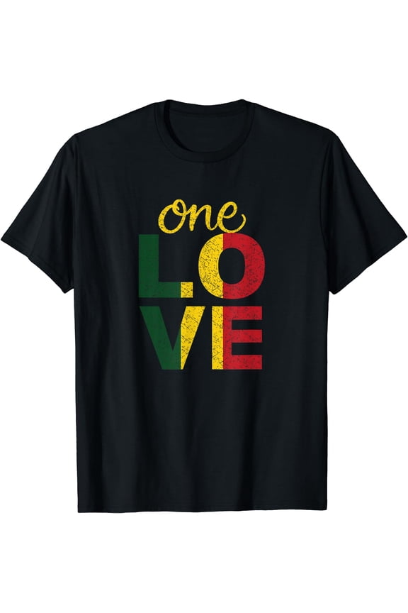 One Love Jamaican Rasta Reggae T-Shirt Black Large