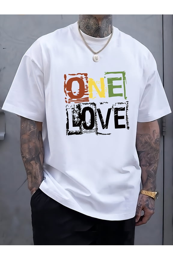 Letter Print Men's Short Sleeve T-Shirts, Comfy Casual Elastic Crew Neck Tops For Men's Outdoor Activities