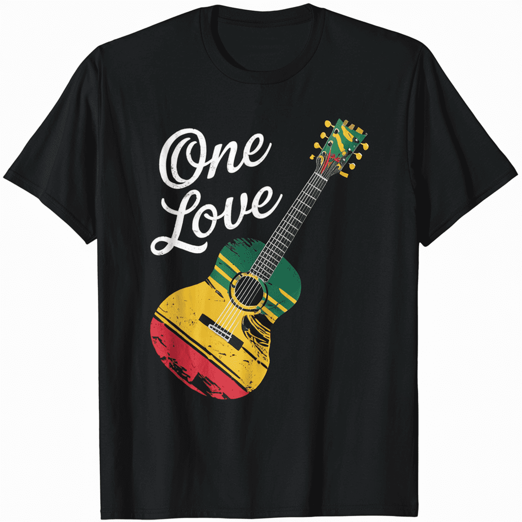 One Love Peace Reggae Guitar Rastafari Roots Rasta Reggae T-Shirt ...