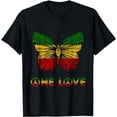thumbnail image 1 of One Love Rasta Butterfly Reggae Hippie Rastafari Roots T-Shirt, 1 of 5