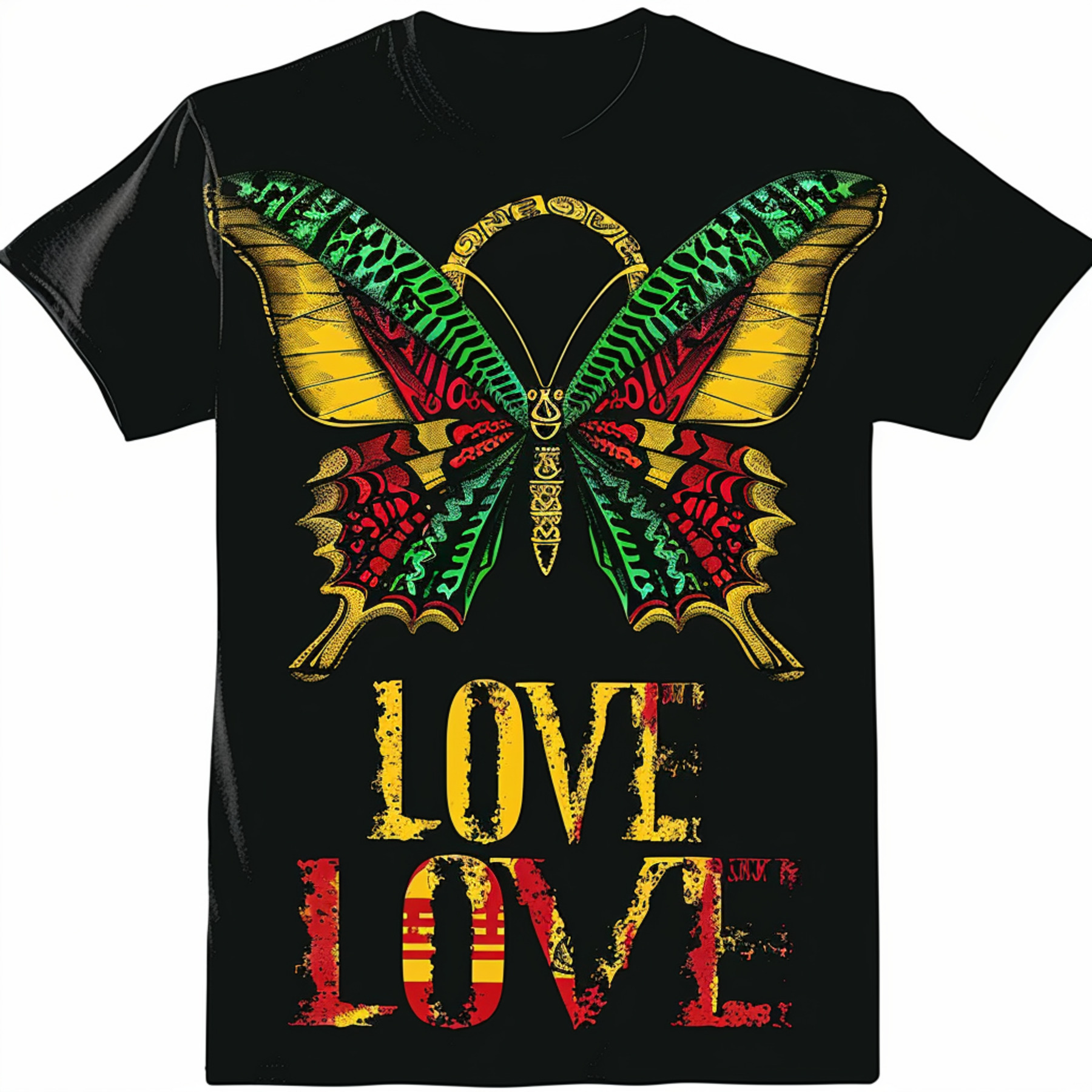 One Love Rasta Butterfly TShirt Red Yellow Green Vector Graphics Peace ...