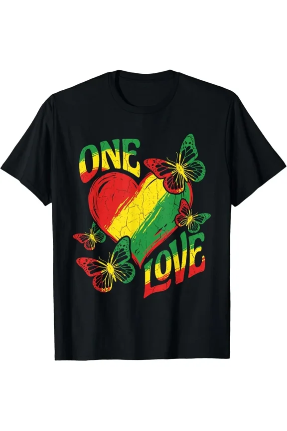 One Love Rasta Heart Red Yellow Green Reggae Butterfly Roots T-Shirt Unisex S-5XL Hot Trending Shirt Birthday Gift