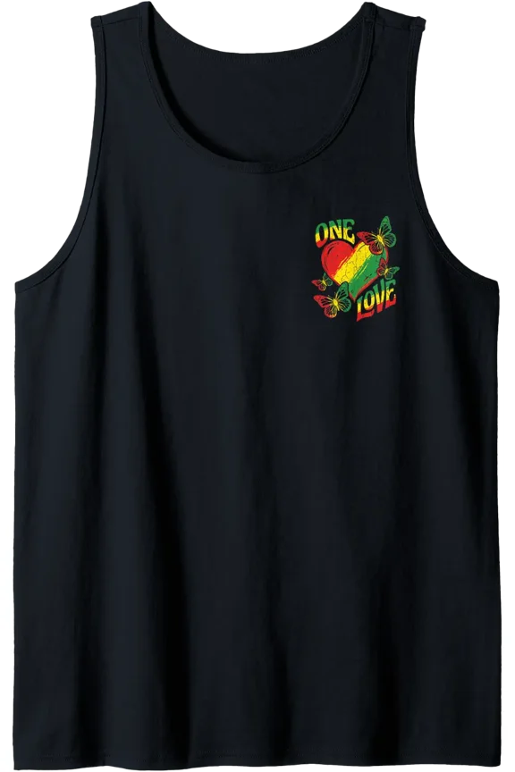 One Love Rasta Heart Red Yellow Green Reggae Butterfly Roots Tank Top Size S-3XL