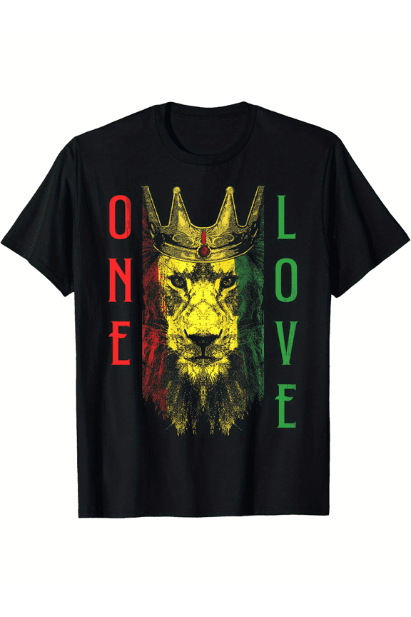 One Love Rasta Lion Jamaican Pride Reggae African T-Shirt Soft and breathable for all seasons and a good fit Comfortable leisure sports Halloween Christmas gift