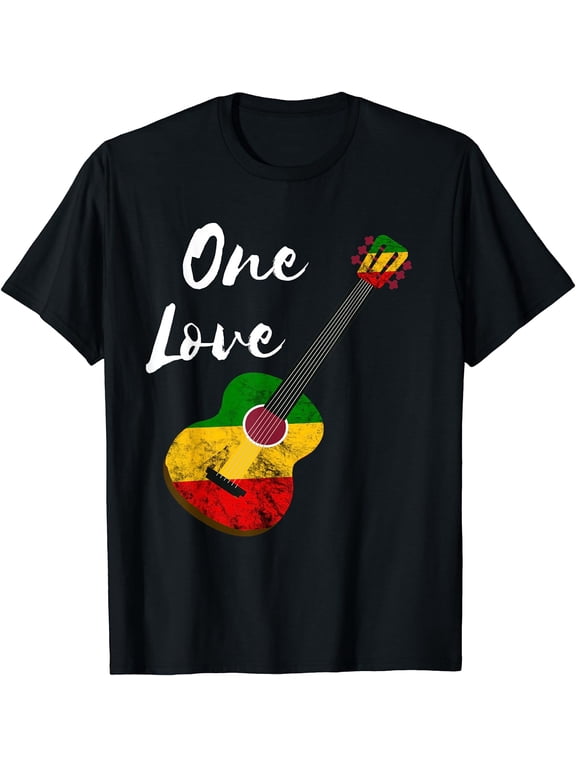 One Love Reggae Guitar Rastafari Roots Rasta Reggae T-Shirt Black X-Large