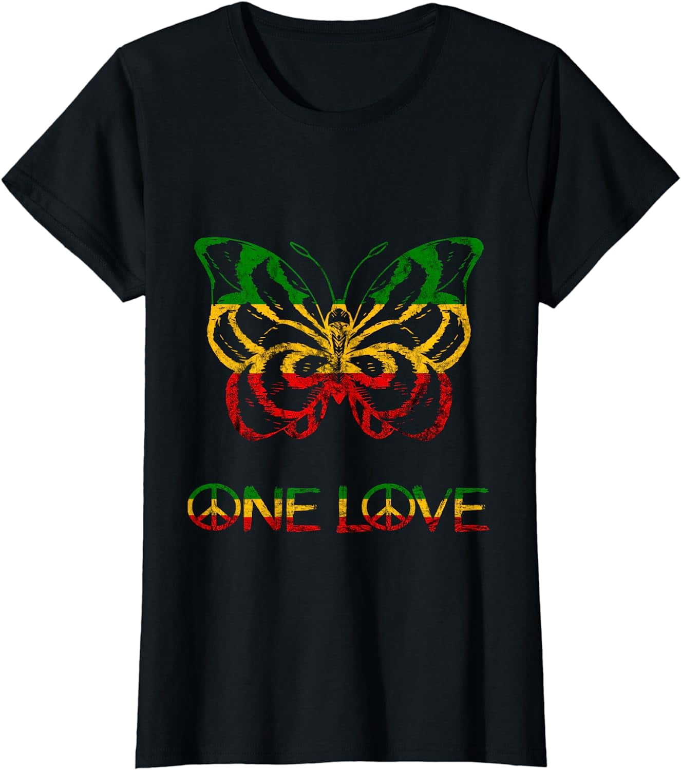 One Love Reggae Rasta Butterfly Hippie Rastafari Roots T-Shirt ...