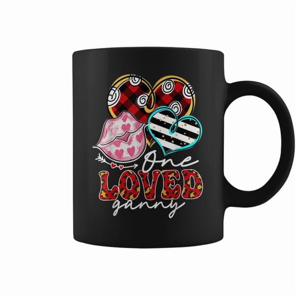 One Loved Ganny Kissing Red Plaid Heart Valentines Day Coffee Mugs