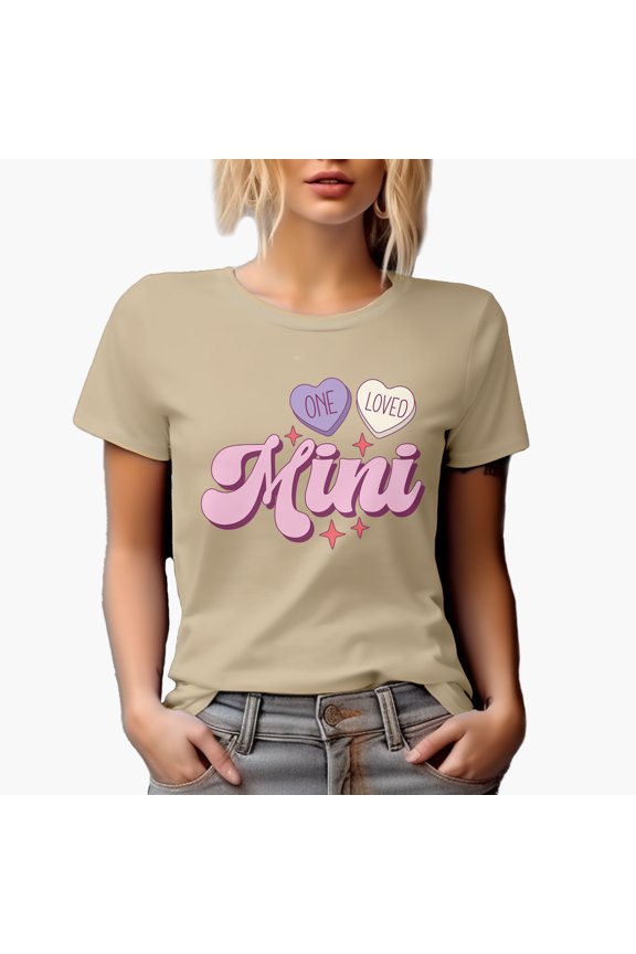 One Loved Mini, Retro Mother-To-Daugter Valentine's Day Art Merch Gift, Tan T-Shirt, 2XL