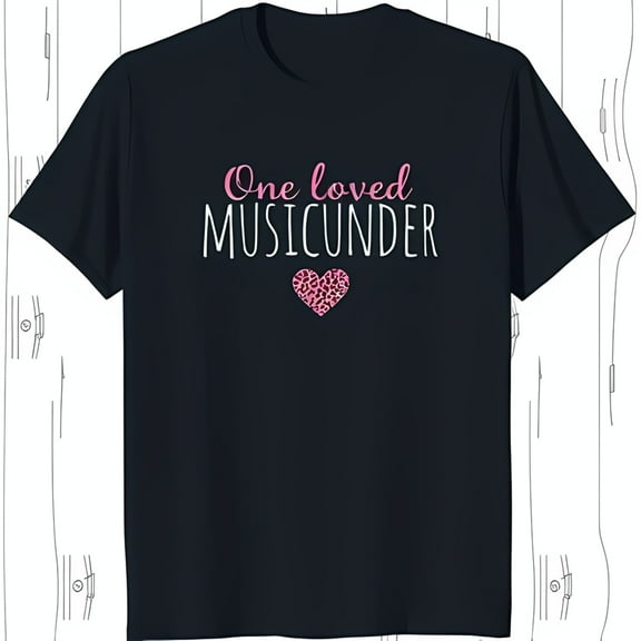 One Loved Musicunder Black T-Shirt with Print Heart Design