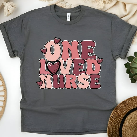 One Loved Nurse Graphic T-Shirt | Cute Valentine Nurse Shirt for Women Men, Dark Heather, Size S