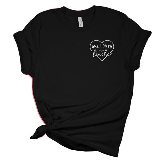 One Loved Teacher Heart Teacher Appreciation Ladies Short Sleeve T-shirt Graphic Tee Graphic Tee-Black-large