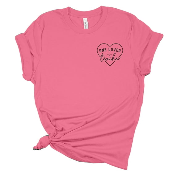 One Loved Teacher Heart Teacher Appreciation Ladies Short Sleeve T-shirt Graphic Tee Graphic Tee-Pink-large