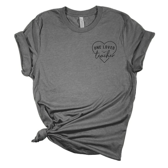 One Loved Teacher Heart Teacher Appreciation Ladies Short Sleeve T-shirt Graphic Tee Graphic Tee-Sports Grey-large