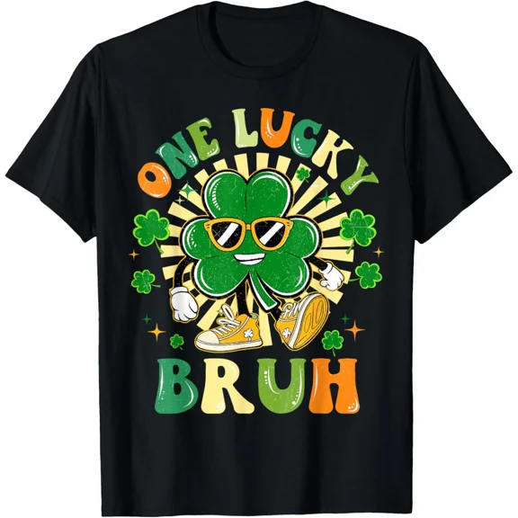 One Lucky BRUH Funny St Patricks Day Meme Clover Unisex T-Shirt, for men & women, up to size 5XL