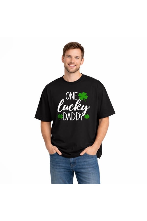 One Lucky Daddy Father Son Matching Shirts 100% Cotton Family Graphic T-Shirt Set Soft Breathable Short Sleeve Crewneck Casual Comfortable Dad and Kids Everyday Wear Gift