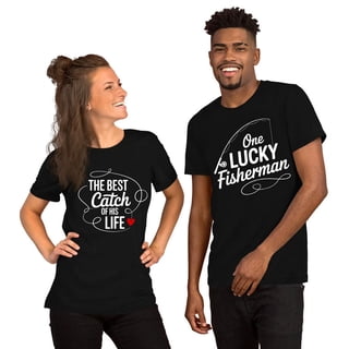 One Lucky Fisherman Humorous Matching Fishing Couple T-Shirt – Funny Love Graphic Shirt for Wife Husband, Valentine Gift
