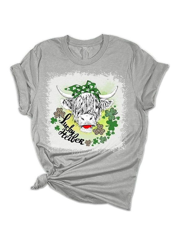 One Lucky Heifer St Patricks Day Shirt Bella Irish Graphic Print Shirts For Women