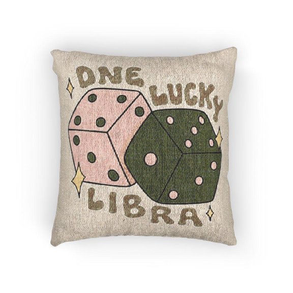 One Lucky Libra Pink and Olive Dice Zodiac Decorative Woven Pillow, Cotton-Polyester Shell