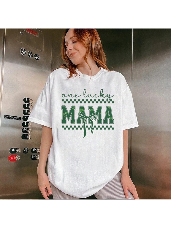 One Lucky Mama – St. Patrick’s Day Green Checkered Graphic T-Shirt