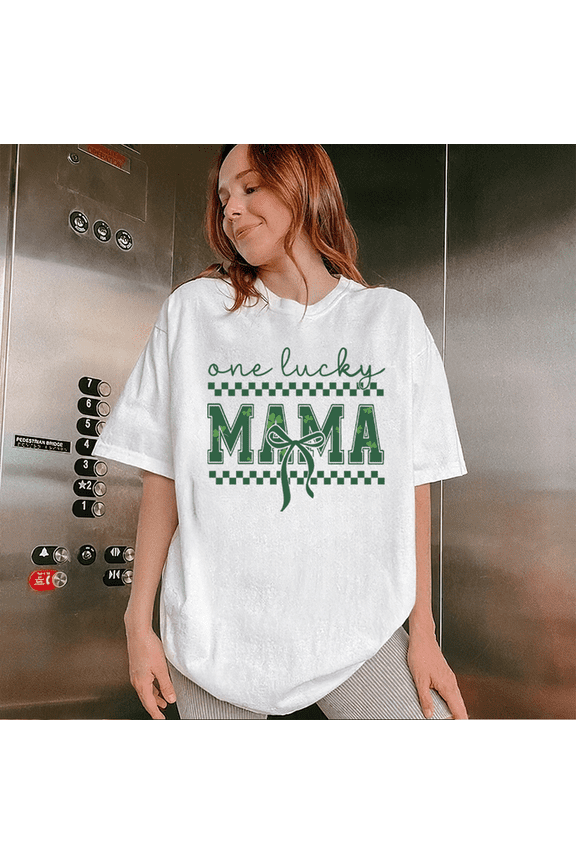 One Lucky Mama – St. Patrick’s Day Green Checkered Graphic T-Shirt