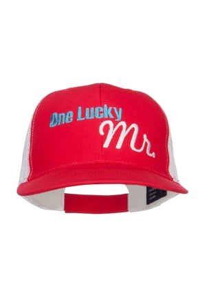 One Lucky Mr Embroidered Cotton Mesh Cap - Red OSFM