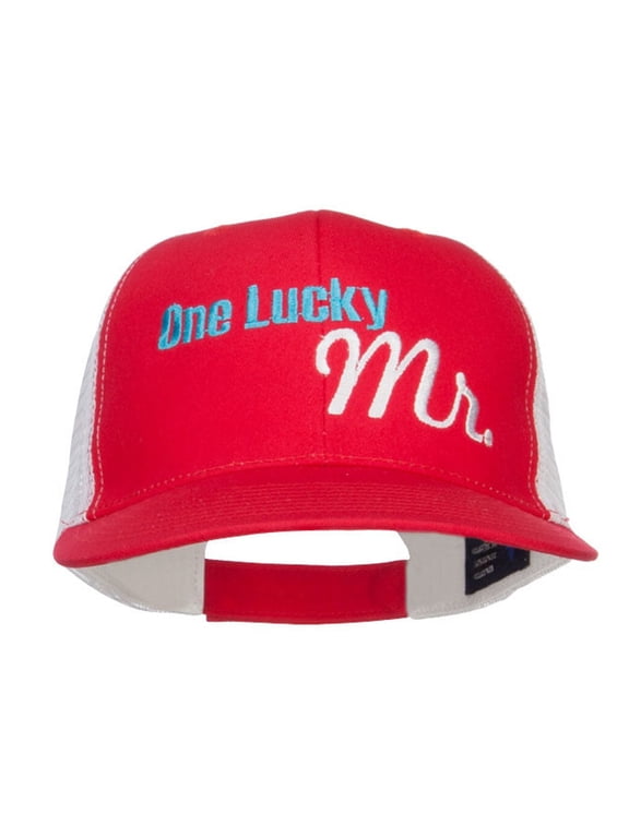 One Lucky Mr Embroidered Cotton Mesh Cap - Red OSFM