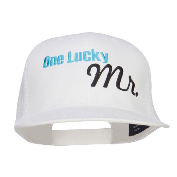 One Lucky Mr Embroidered Cotton Mesh Cap - White OSFM