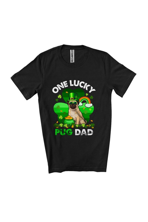 One Lucky Pug Dad; Adorable St. Patrick's Day Shamrock Shape Family Unisex T-Shirt