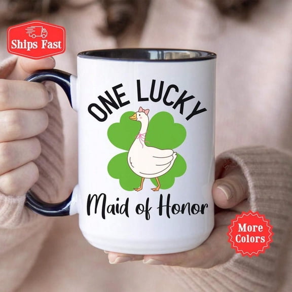 One Lucky Silly Goose Maid Of Honor Mug, Funny BrideS1Maid Coffee Cup, Four Leaf Clover St Patricks Day Lucky Bridal EngageM1ent Party Gift