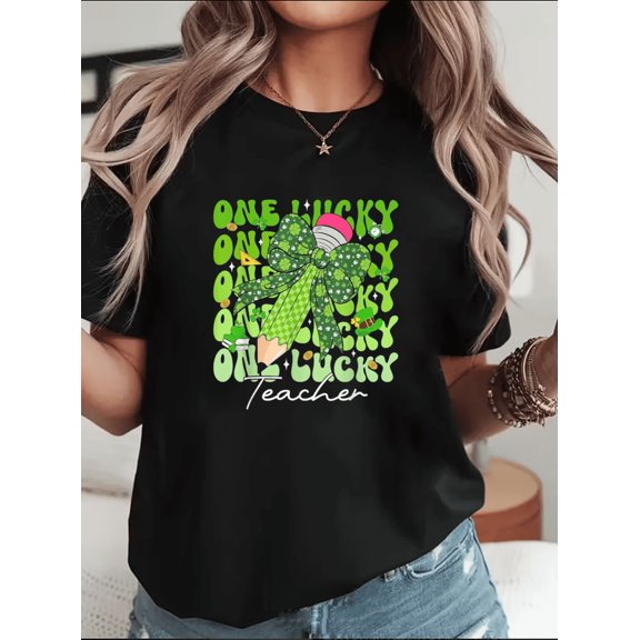 One Lucky Teacher Coquette Bow St Patricks Day Kids Unisex T-Shirt, up to Size 5XL
