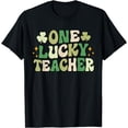 thumbnail image 1 of One Lucky Teacher Groovy Retro Teacher St Patrick's Day T-Shirt, 1 of 3