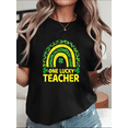 thumbnail image 1 of One Lucky Teacher Rainbow St Patrick Day Teachers School Unisex T-Shirt, up to Size 5XL, 1 of 2