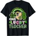 thumbnail image 1 of One Lucky Teacher St Patrick's Day Rainbow Leopard Shamrock T-Shirt, 1 of 4