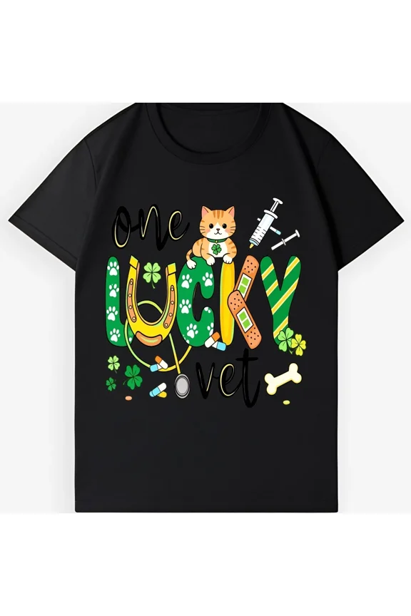 One Lucky Vet St Patricks Veterinary Graphic Lucky Tee Unisex T-Shirt ,up to size 5XL