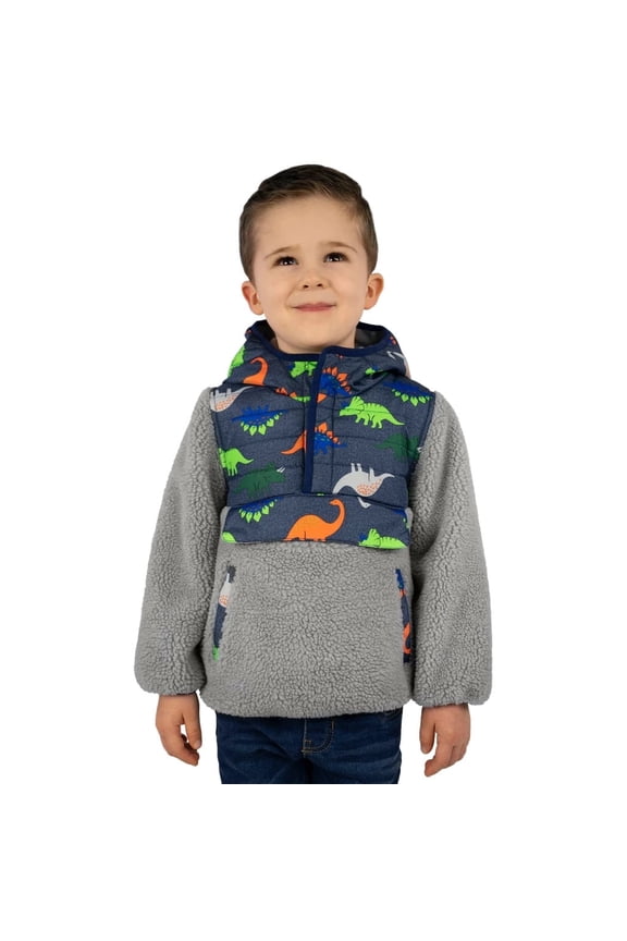 Toddler Boys' Dinosaur Hooded Sherpa Jacket (Gray, 2T)