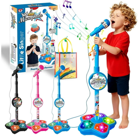 All in One Microphone Toy for Kids, 2026 New Kids Microphone with Adjustable Stand, Karaoke Microphone with Speaker & Colorful LED, for Phones, MP3 & Tablets, for Boys Girls