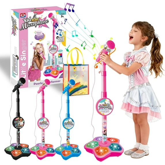 All in One Microphone Toy for Kids, 2026 New Kids Microphone with Adjustable Stand, Karaoke Microphone with Speaker & Colorful LED, for Phones, MP3 & Tablets, for Boys Girls
