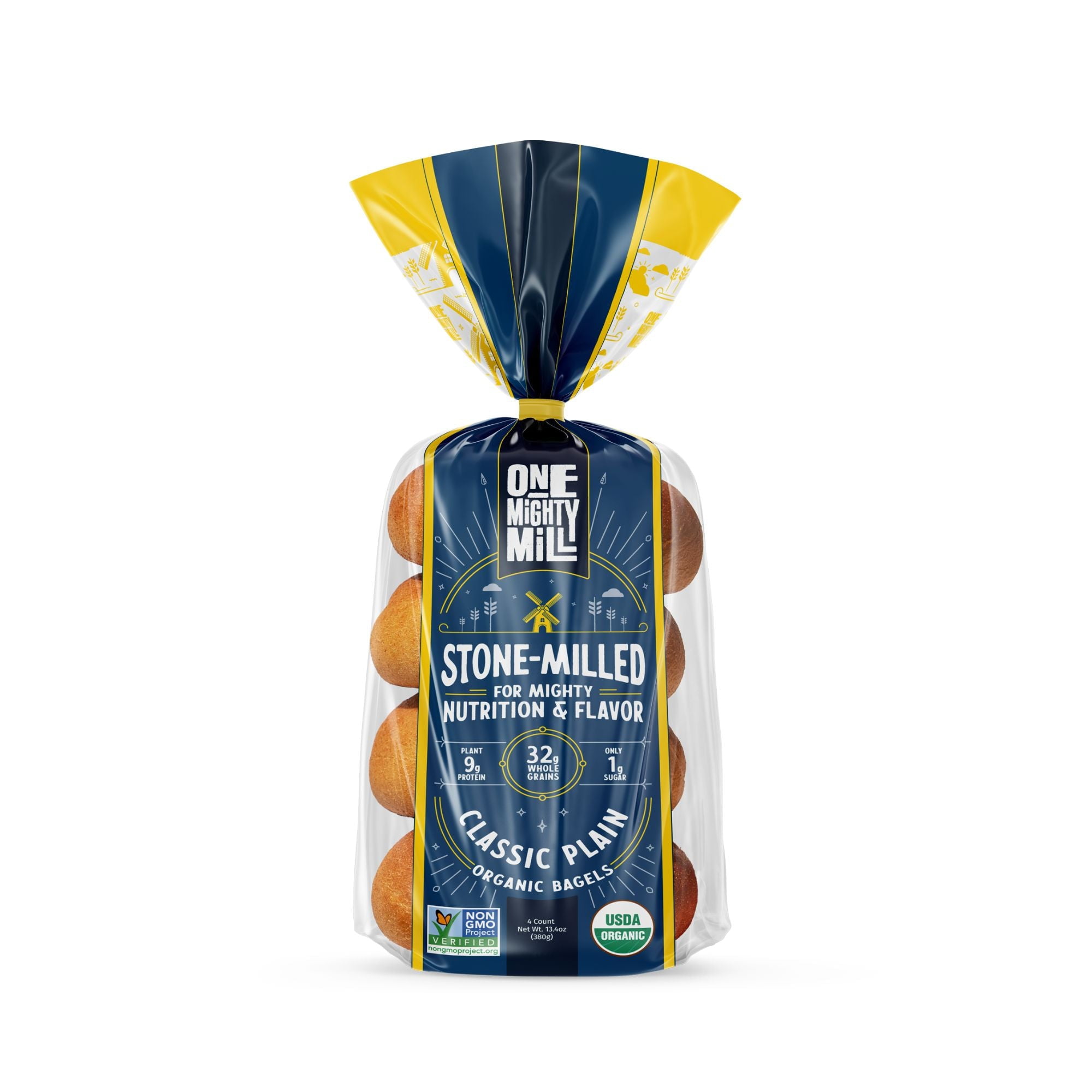 One Mighty Mill Stone-Milled Plain Organic Bagels, 13.4oz, Shelf Stable