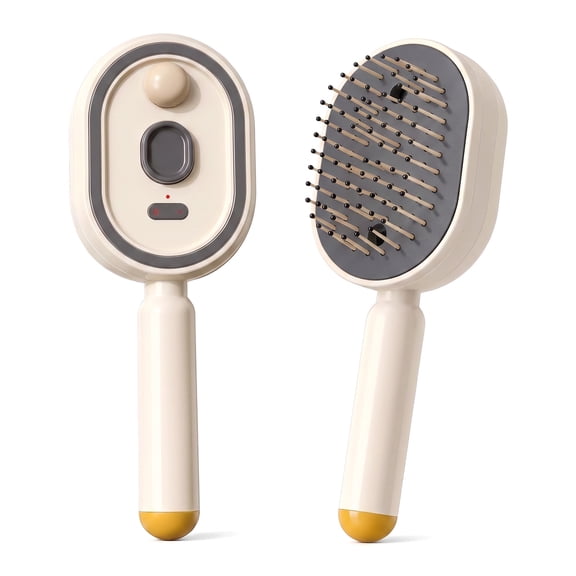 All in One Misting Detangling Hair Brush - Electric Spray Comb with Self-Cleaning Bristles, Air Cushion Massage, and USB-C Charging for Travel and Home (Beige)