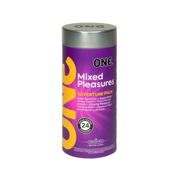 One Mixed Pleasures Variety Pack Assorted Lubricated Latex Condoms - 24 ct