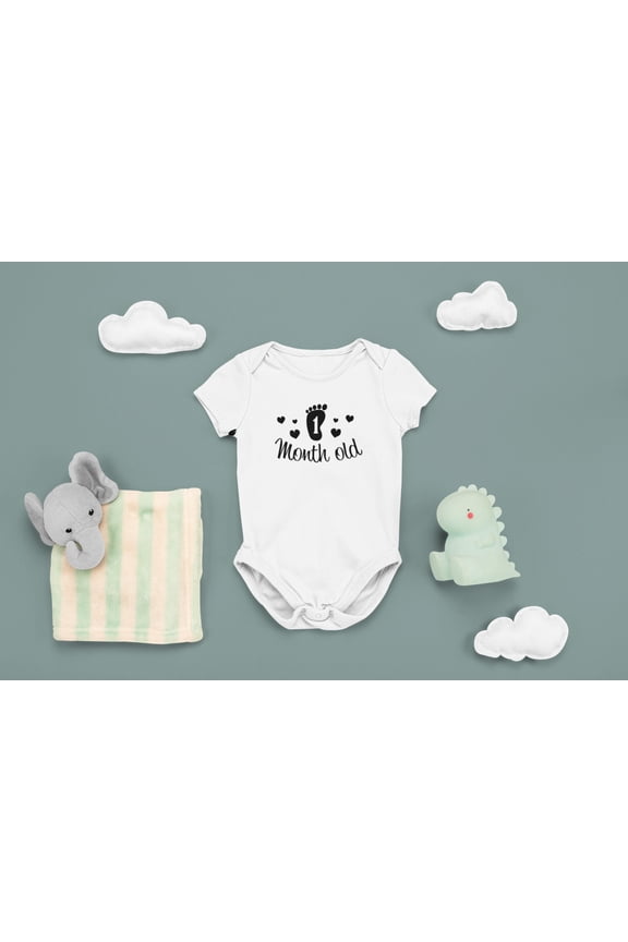 One Month To 1 Year Baby Onesie, 1 Month - 1 Year Onesie, One Month To One Year Celebration, Monthly Baby Bodysuit. Cute and Cool Baby Bodysuit, Cute Natural Baby Onesie, BABY BODYSUIT LAT 4424