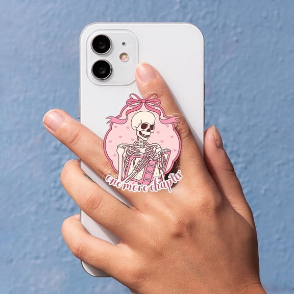 One More Chapter Coquette Skeleton Magnetic Acrylic Phone Grip, Cute Spooky Bookish Phone Holder, Reader Gift, Aesthetic Phone Stand