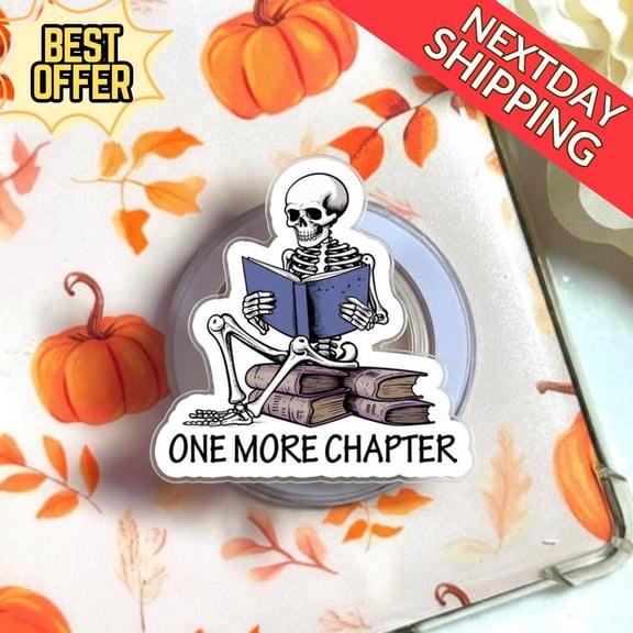 One More Chapter Magnetic Phone Grip Skeleton Reading a Book Magsafe Phone Stand, Fun Book Lover Accessory