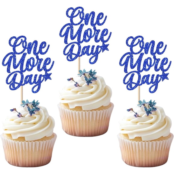 One More Day Cupcake Toppers, Blue Glitter, 10 Pack, Wedding Rehearsal Dinner Countdown Theme Party Decorations
