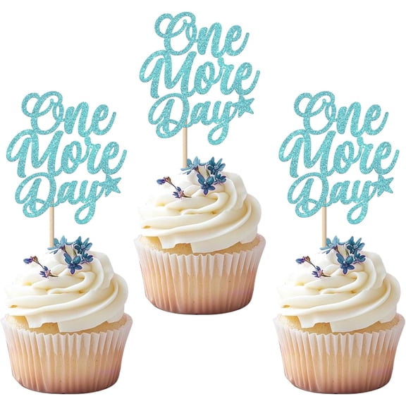 One More Day Glitter Cupcake Toppers, Light Blue, Wedding Rehearsal Dinner Countdown Theme Party Decorations, 10 Pack