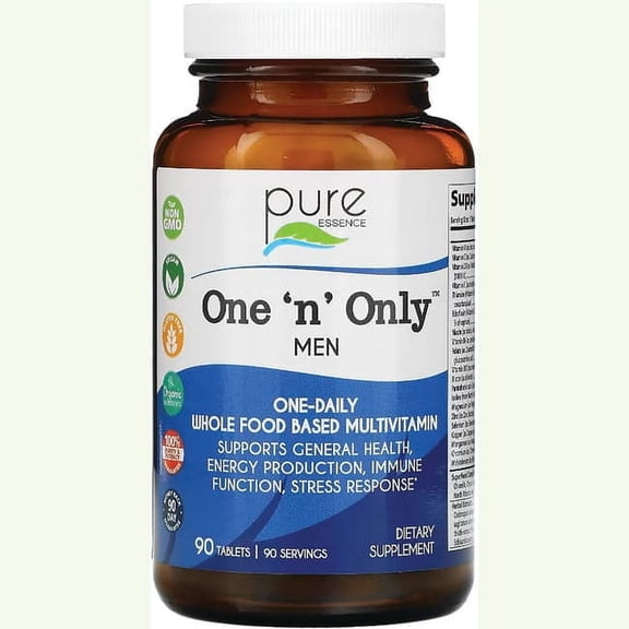 One N Only Multivitamin for Men - One a Day Whole Food Supplement with Superfoods, Minerals, Enzymes, Vitamin D, D3, B12, Biotin by Pure Essence - 90 Tablets