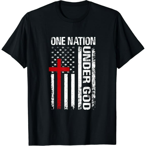 One Nation American Flag Cross Patriotic Religious Christian T-Shirt