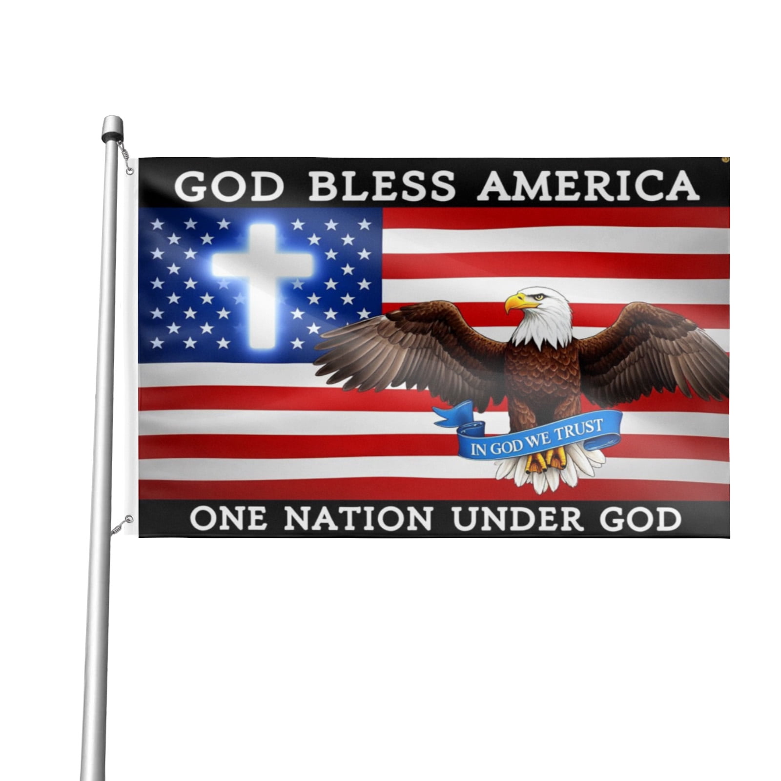 One Nation Under God Flag 4th of July Memorial Day Patriotic American Eagle Flag God Bless America Christian Jesus Flags for Outside 3x5 Ft Outdoor House Yard Decorations Banner