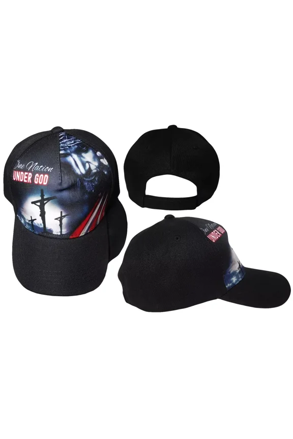 One Nation Under God 3 Cross USA Flag Black Printed Baseball Cap Hat